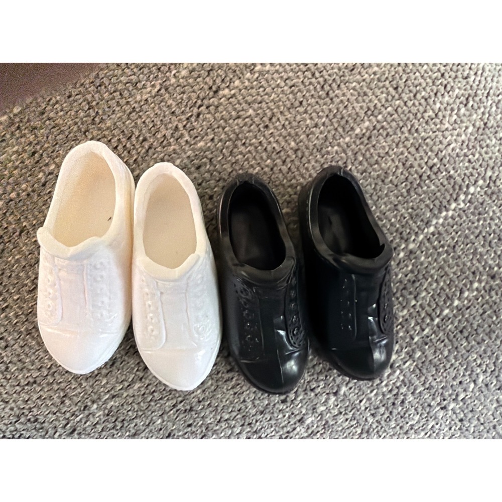 2 Pairs Barbie Ken Doll Sneakers Black and White Plastic Low Top Tennis Shoes